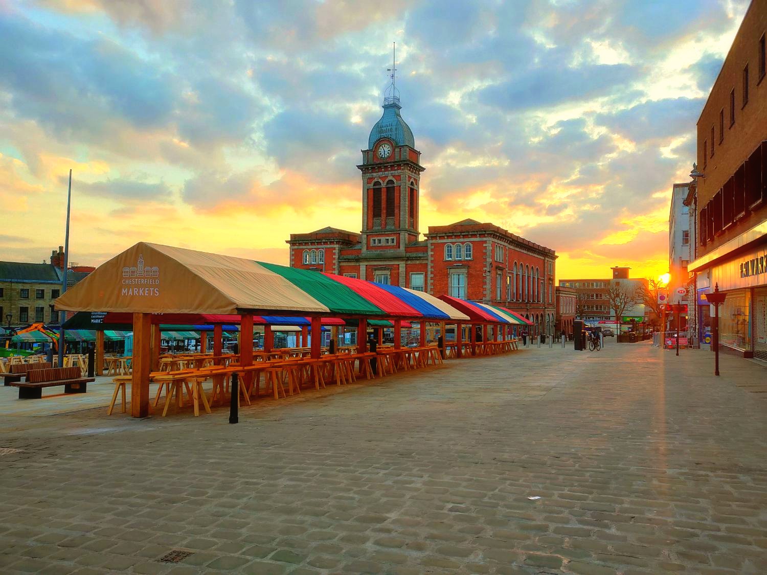 Chesterfield Market Place at sunset