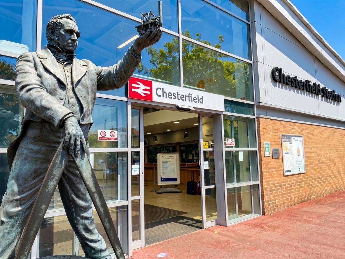 Statue of George Stephenson outside Chesterfield Railway Station