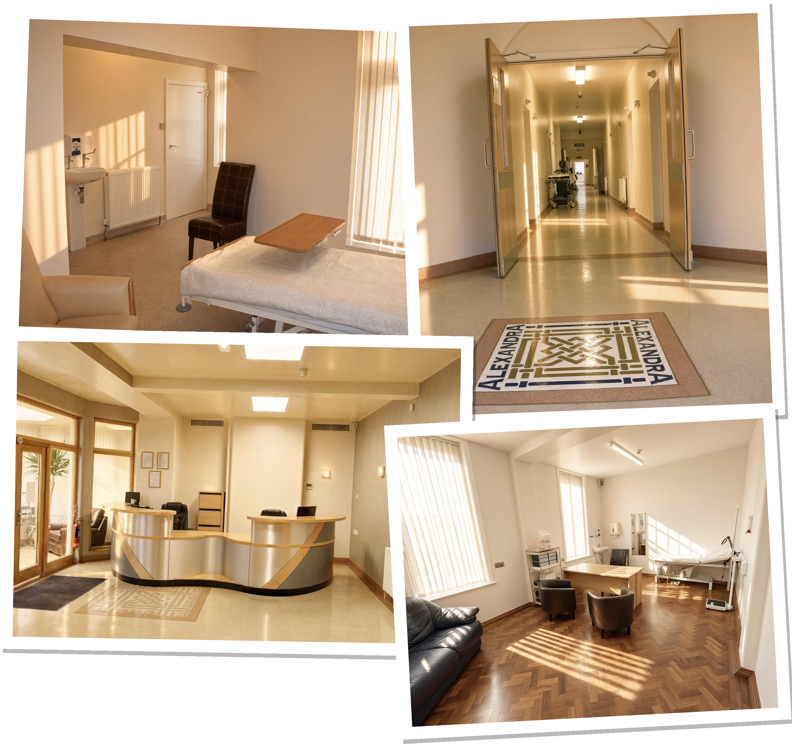 A patient room, the ward, reception, and the consultation room