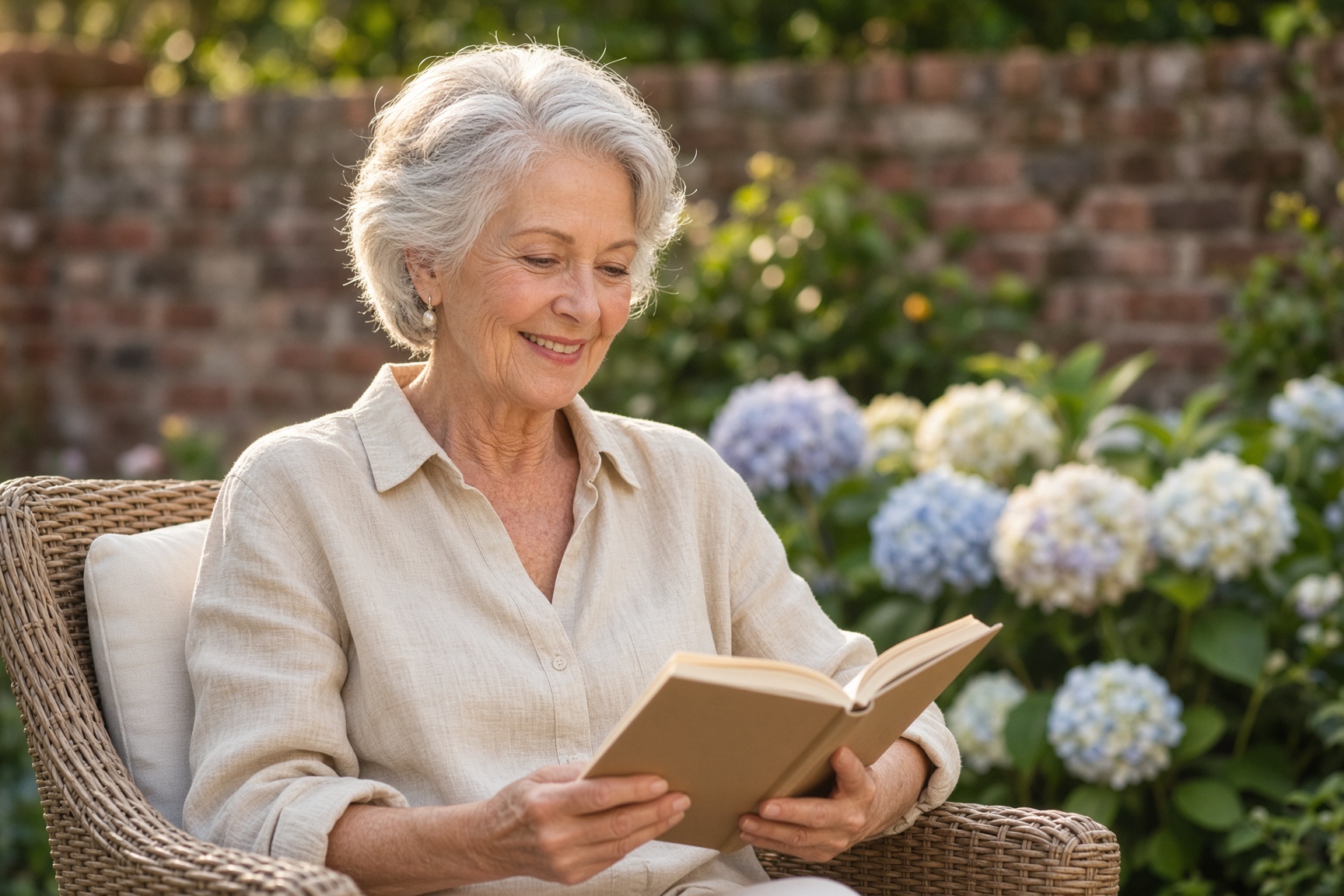 A woman reading in a garden