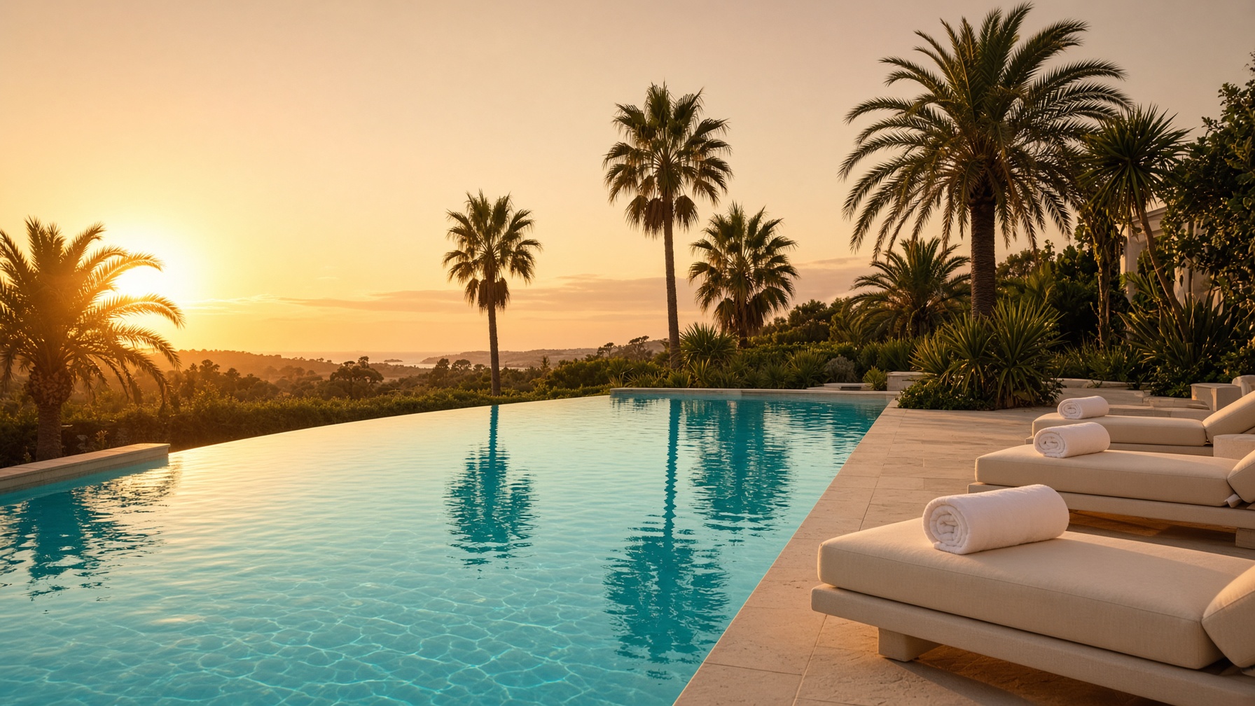 Golden hour at a private pool