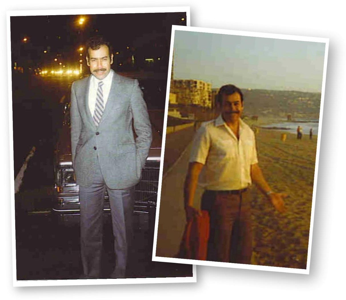 Mr. Sherif in a grey suit, and on a shoreline