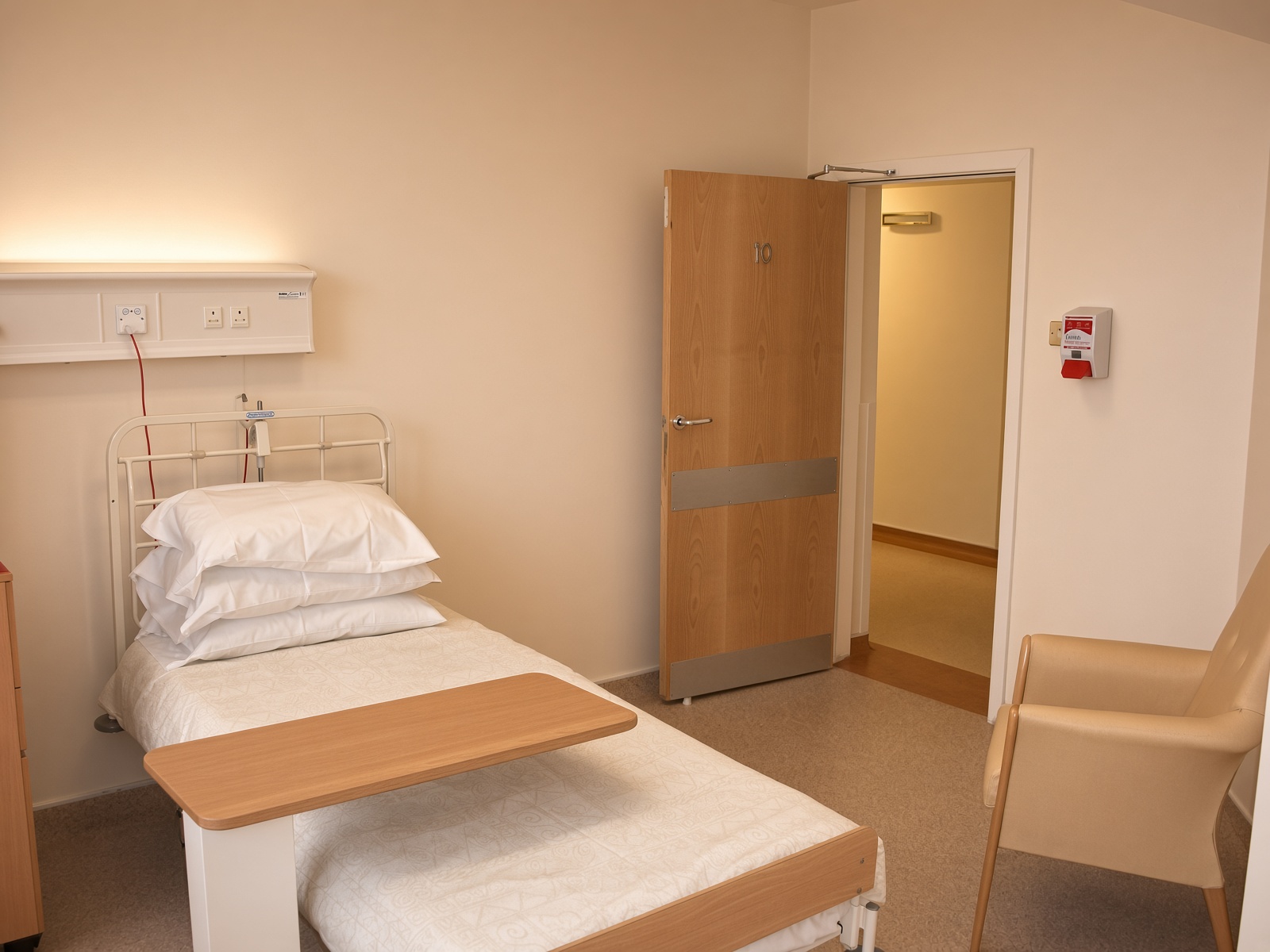 The bed in a single patient room